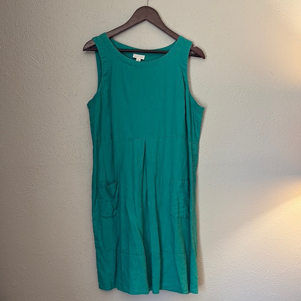 J. Jill Teal Sleeveless Linen Dress